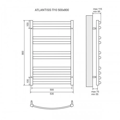 Полотенцесушитель водяной Atlantis 500_x_800 мм П10, Lemark