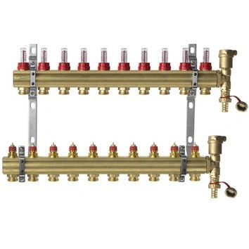 Комплект коллекторов с расходомерами FHF- 10F set латунь