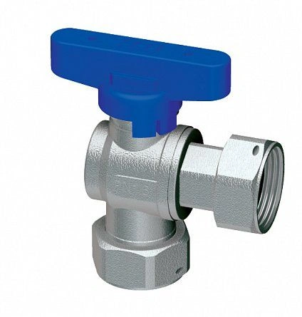 Кран шаровой угловой хром. 3/4" накид.гайки (бабочка, синий) FAR