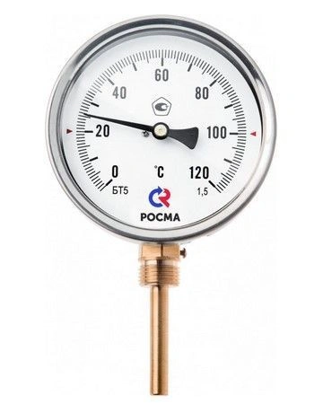 Термометр биметаллический БТ-32.211, 63мм (-40...+60C) G1/2", L64, кл.т.2,5, радиальный