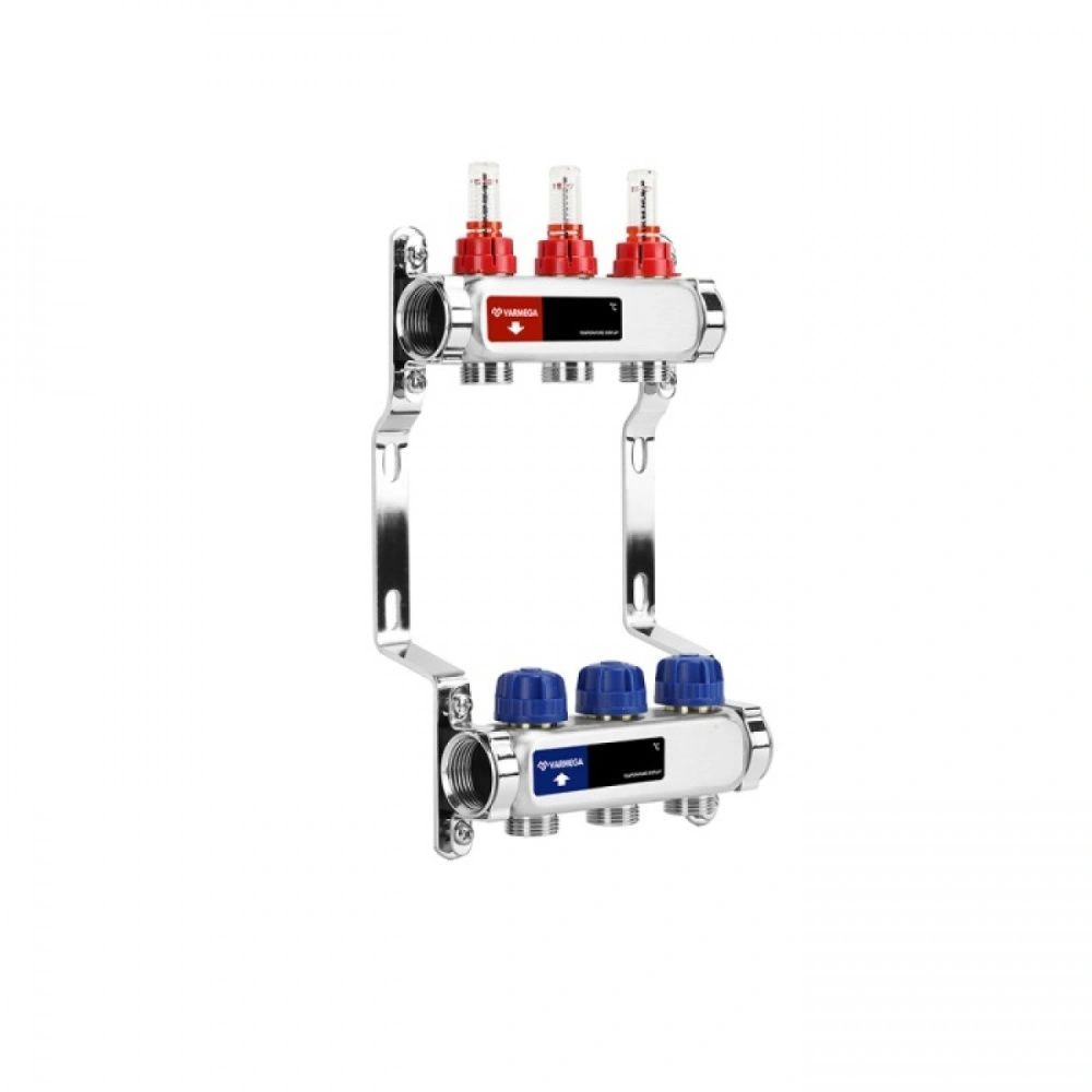 Коллектор с расходомерами 3 выхода (ВР1", 3/4" EK), нерж сталь Varmega