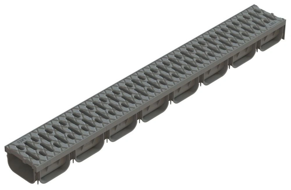 Лоток водоотводный S'park ЛВ-10.14.07-ПП пластиковый серый с решеткой пластиковый кл.А (комплект) 