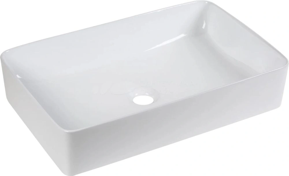 Раковина накладная прямоугольная MIEL (600*370*130), без перелива, белый глянец, MILLEAU