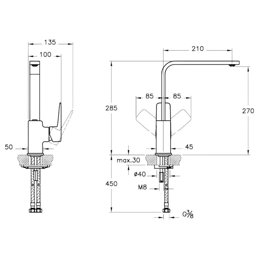 Смеситель для кухни Root Square (без подкл. фильтра) , матовый черный, VitrA