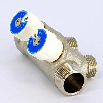 Коллектор с вент. вставками НВ 3/4" 2х1/2" Н 40мм никель Uni-Fitt