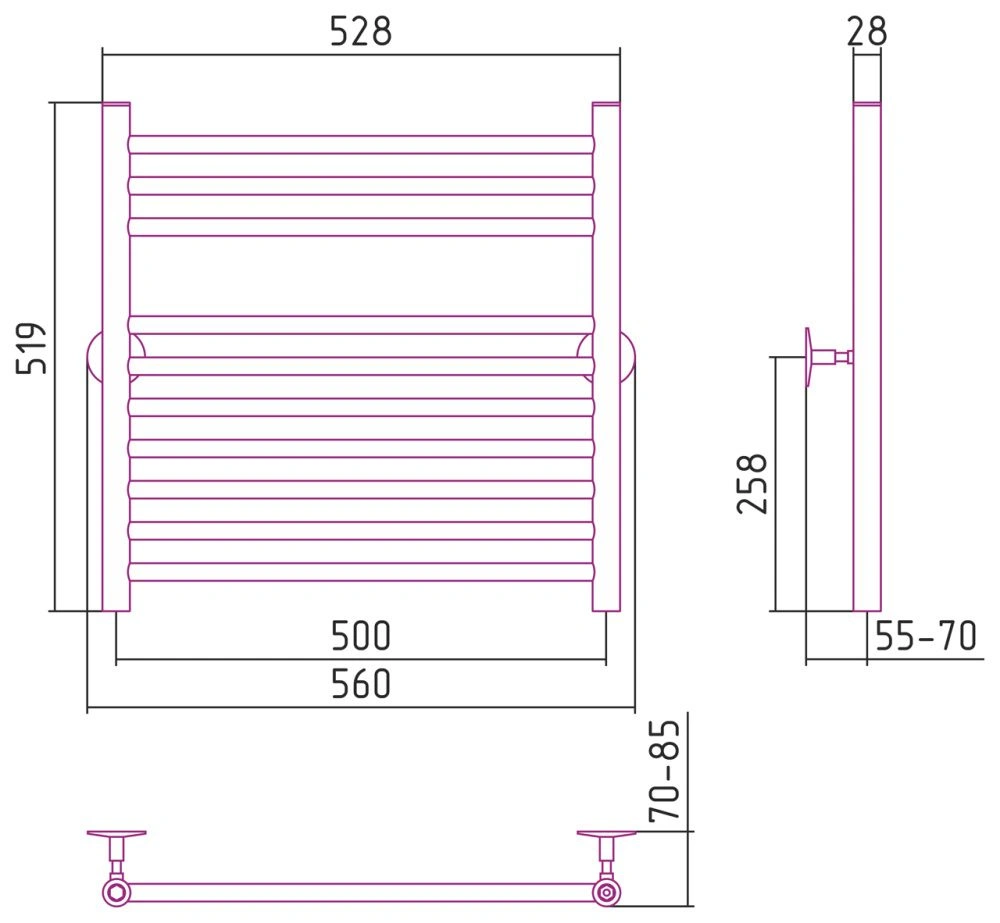 Полотенцесушитель Универсал-53 600х500, нерж. ст., полировка Стилье