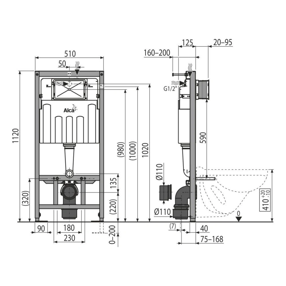 Модуль для подвесного унитаза (+M70+M91) Белый, Alсa Plast