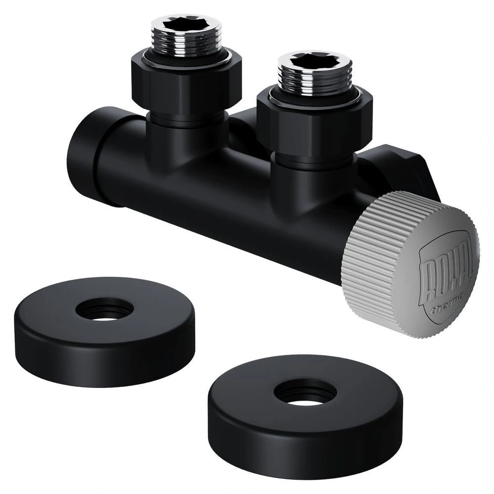 Узел нижнего подключения термостатический угловой Design Pro 15мм М30х1,5 (Черный), Royal Thermo