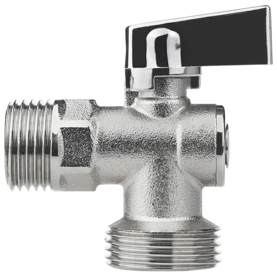 Кран шаровый угловой для бытовой техники 1/2x3/4 Н/Н хром Compact рукоятка вверх MasterProf