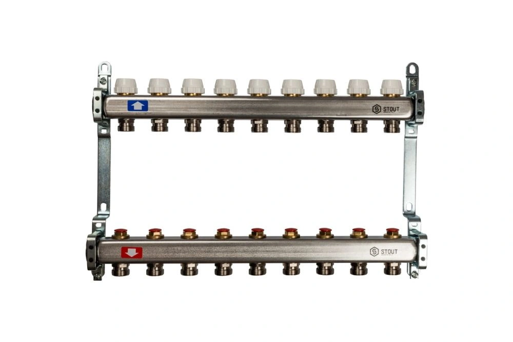 Коллектор  9 вых с вент вставками (без заглушек) Stout