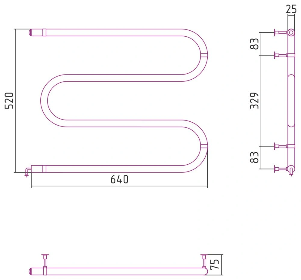 Полотенцесушитель электрический М-образный №03, 500х600 (64 Вт), Стилье