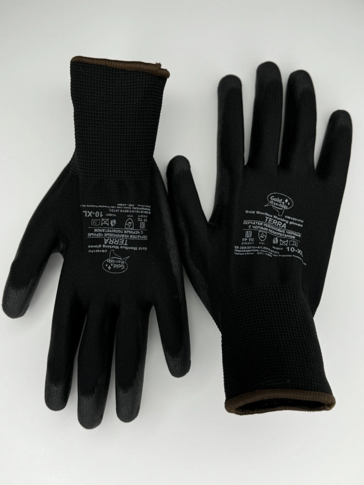 Перчатки нейлоновые черные с полиуретановым покрытием р.9 L GM1001PU-black- 9 Terra 