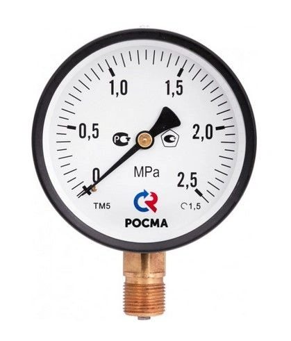 Манометр ТМ-510Р.00 (0..0,1 МПа), G1/2", 100мм, кл.т. 1,5, 150С, радиальный 