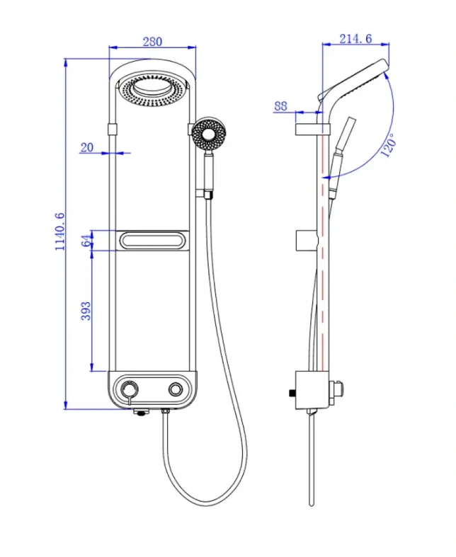 Система душевая с термостатом и изливом, тропический душ 210мм, белый, AQM