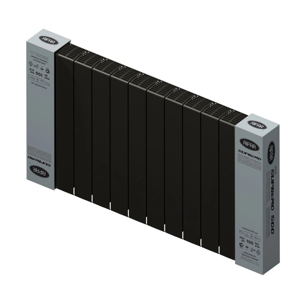 Радиатор биметаллический SUPReMO 500/90 (202Вт) 12 секций боковое подкл. Rifar Антрацит