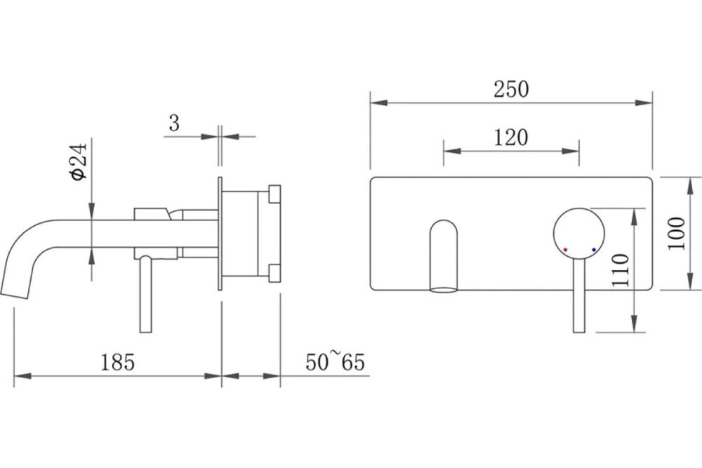 Смеситель для раковины скрытого монтажа VENTAS R совместный, черный матовый, BERGES
