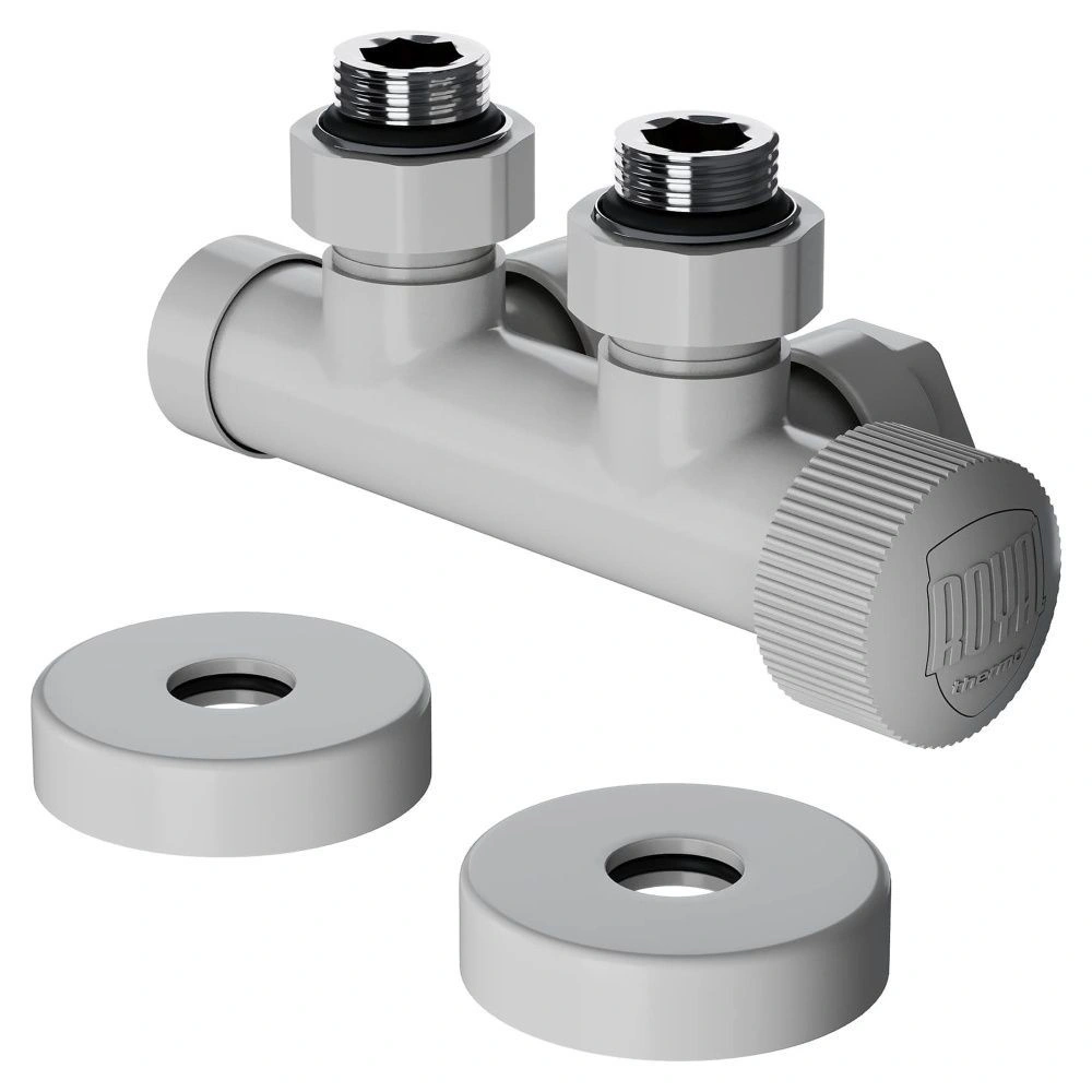 Узел нижнего подключения термостатический угловой Design Pro 15мм М30х1,5 (Белый), Royal Thermo