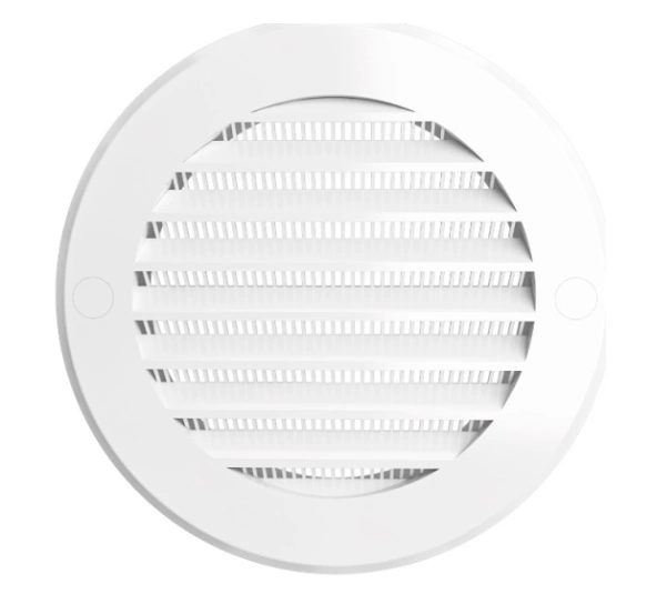 Решетка вентиляционная круглая с пластиковой сеткой D130 вытяжная АБС с фланцем D100