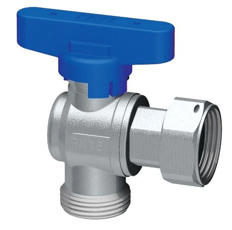 Кран шаровой угловой хром. 3/4"накид.гайка-3/4"EK (бабочка, синий) FAR