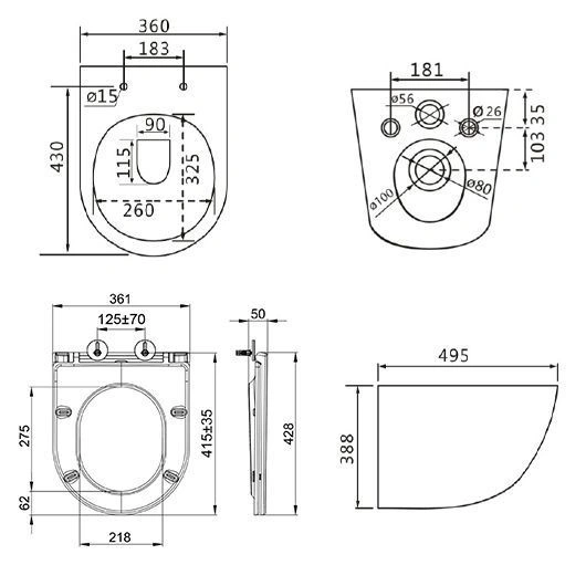 Унитаз подвесной безободковый GLAZER с крышкой (Торнадо 3.0) Lemark 