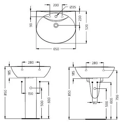 Комплект раковины с полуколонной 65х52 Oceanе (W306001+W306101) IDEAL STANDARD Комплект раковины с полуколонной 65х52 Oceanе (W306001+W306101) IDEAL STANDARD
