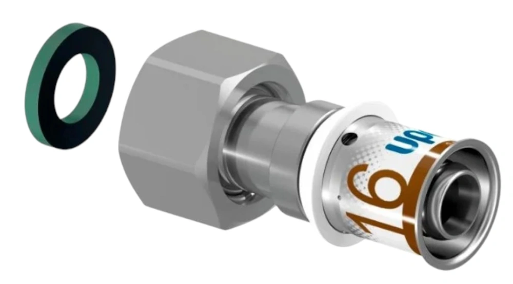 Штуцер UPONOR S-PRESS PLUS с накидной гайкой 16-1/2"НГ латунный