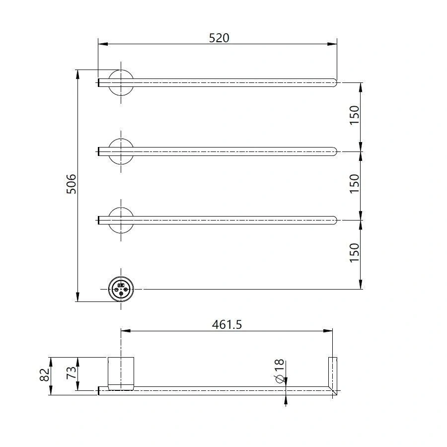Полотенцесушитель электрический (встраиваемый) 520*506 с терморегулятором, цвет Графит, AQM