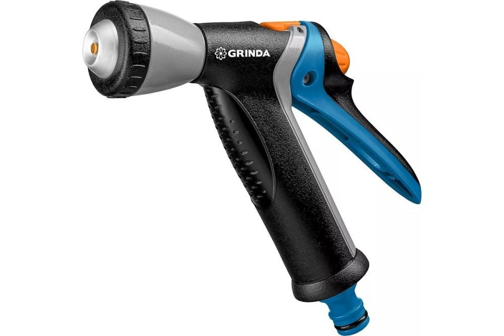 Пистолет поливочный, плавная регулировка, курок сзади, металл. с TPR, GRINDA BM-R PROLine 