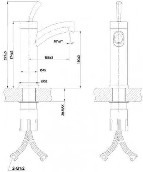 Смеситель для умывальника ELEMENT монолитный, сталь/красный, LEMARK