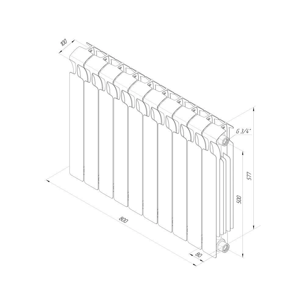 Радиатор биметаллический Monolit Ventil 500/100 10 секции (MVL) нижнее слева Антрацит Rifar