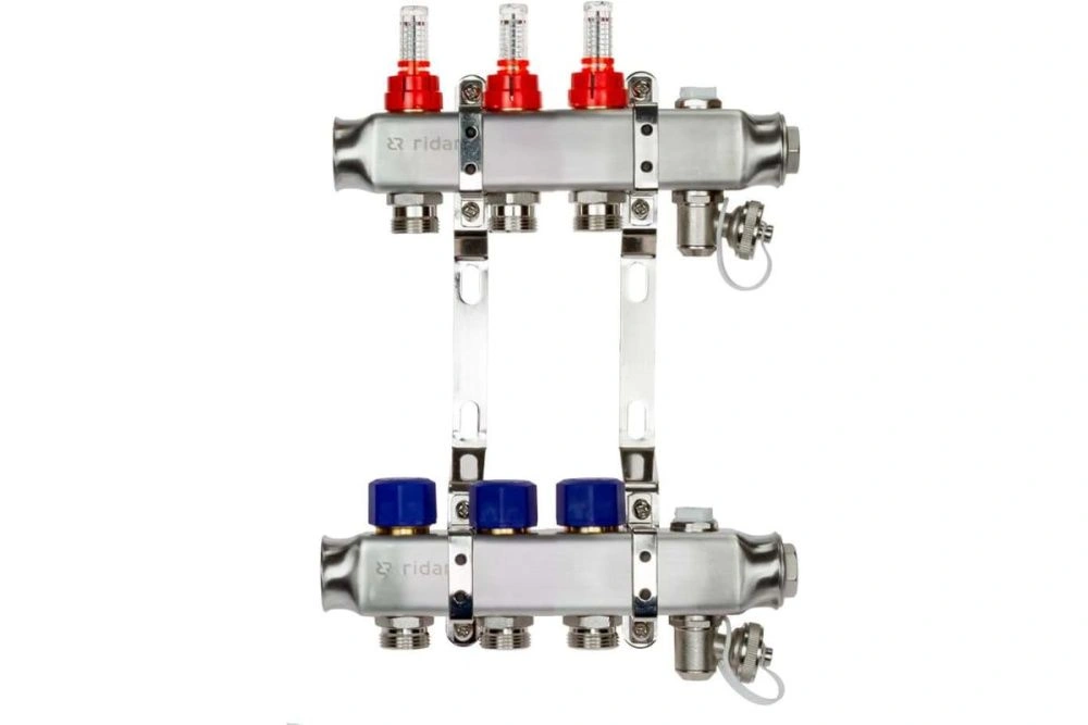 Комплект коллекторов SSM-3RF set, нерж., с расходомерами и кронштейнами, 3 контура Ridan