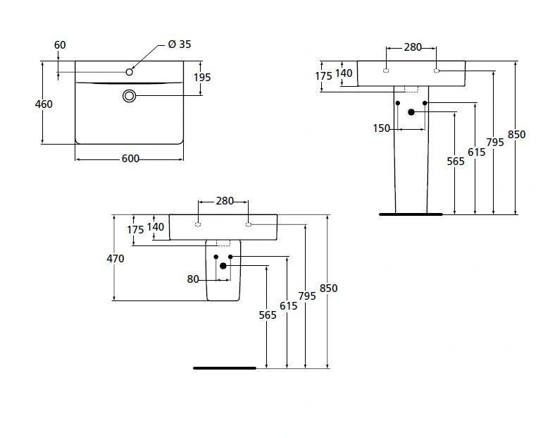 Умывальник 60см Connect CUBE, 1 отверстие под смеситель, с переливом IDEAL STANDARD