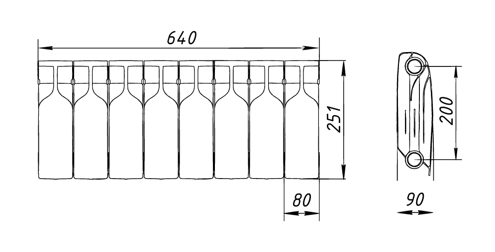 Радиатор биметаллический Bilux pluse-R 200 (98 Вт)  8 секций