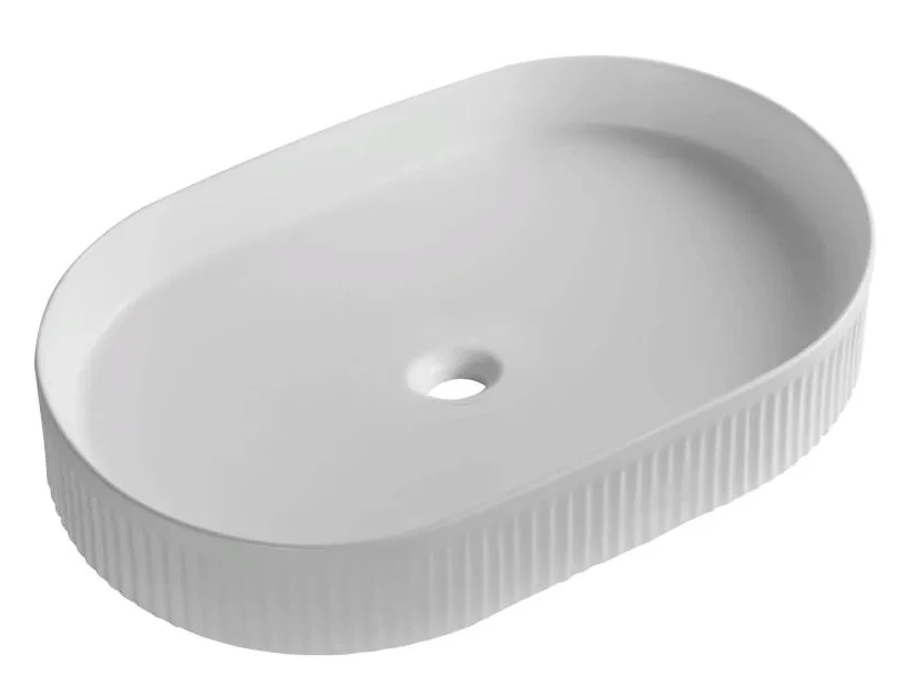 Раковина накладная овальная GLACE (580*360*100), без перелива, белый глянец, ребристый край, MILLEAU
