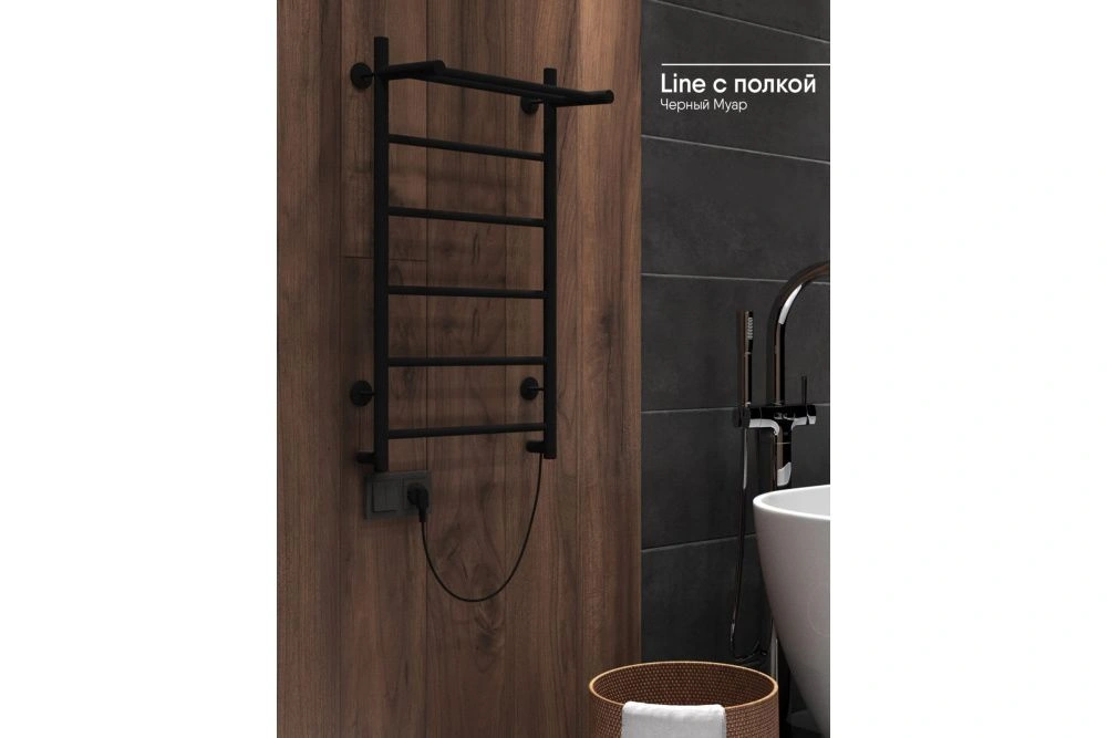 Полотенцесушитель электрический Line с полкой 80/50, скрытый провод, универ. подкл.,  INDIGO