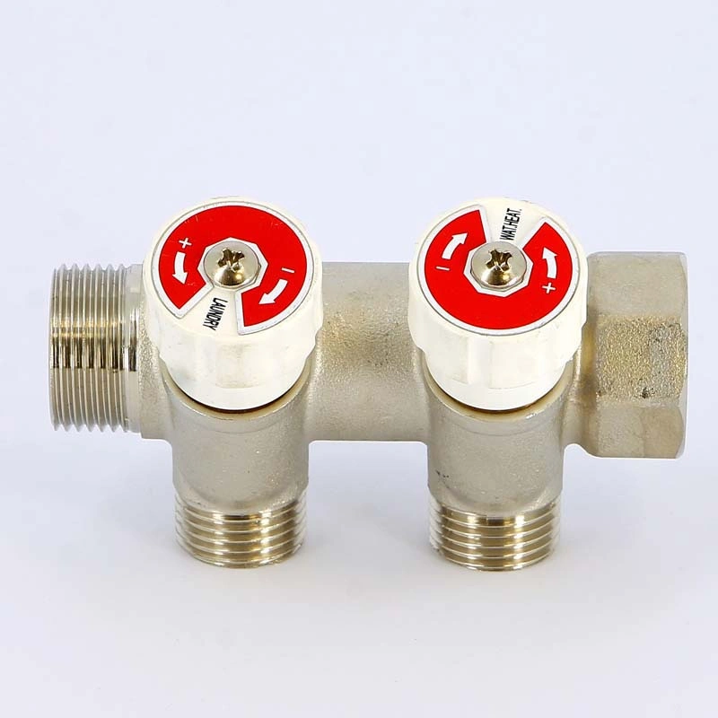 Коллектор с вент. вставками НВ 3/4" 2х3/4"ЕК Н 40мм никель Uni-Fitt