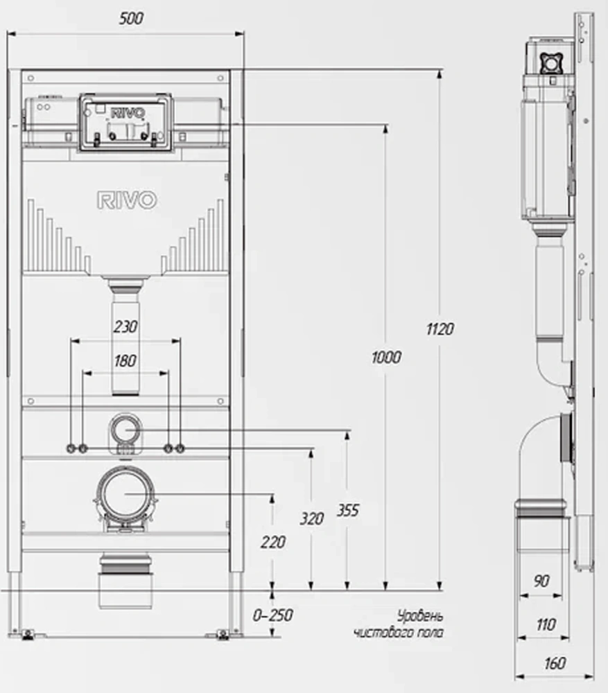 Модуль монтажный для установки подвесного унитаза Set A (под профиль), RIVO 