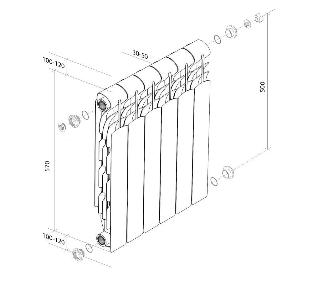 Радиатор алюминиевый Revolution 500/80 12 секций Royal Thermo 