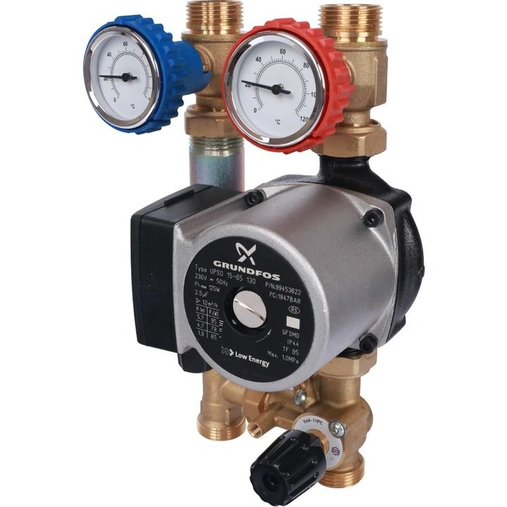 Насосная группа с 3-х ходовым приводным смесителем 3/4" с насосом Grundfos UPSO 15-65 130