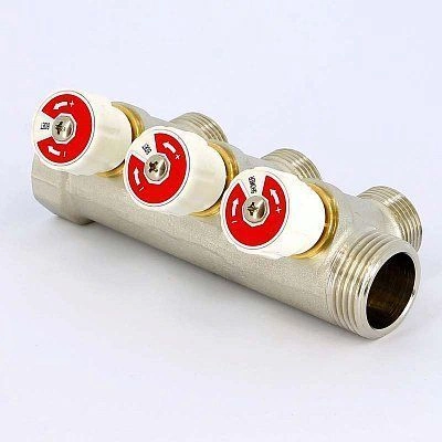 Коллектор с вент. вставками НВ 1" 3х3/4"ЕК Н 40мм никель Uni-Fitt