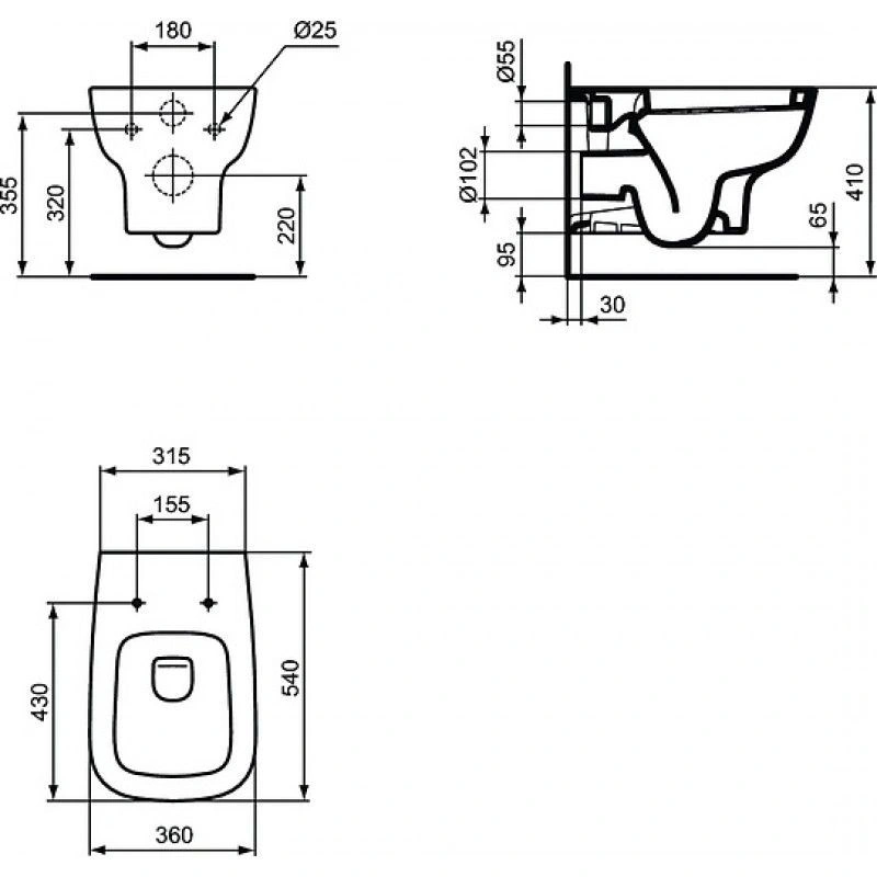 Унитаз подвесной ESEDRA, глубокий смыв, IDEAL STANDARD