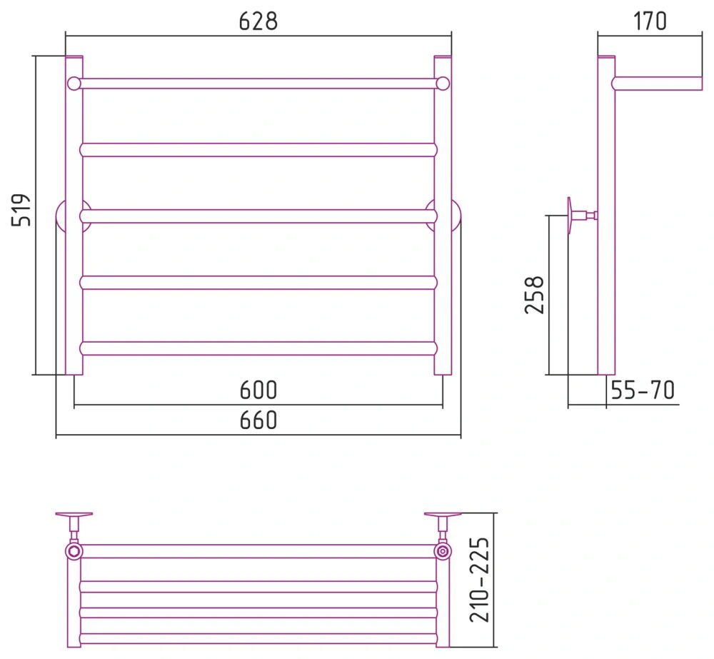 Полотенцесушитель Универсал-54 600х600, нерж. ст., полировка Стилье