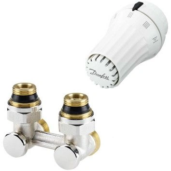 Комплект радиаторного терморегулятора RAE, RLV-KS угловой, с переходниками, G3/4A x G1/2A 