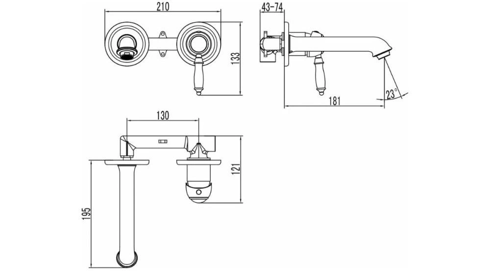 Смеситель для умывальника VILLA, встраиваемый, бронза, LEMARK