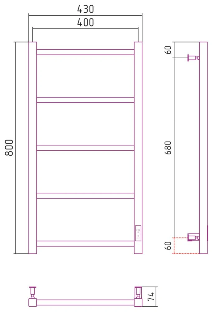Полотенцесушитель электрический Формат №25 П, 800х400, черный матовый  Стилье 