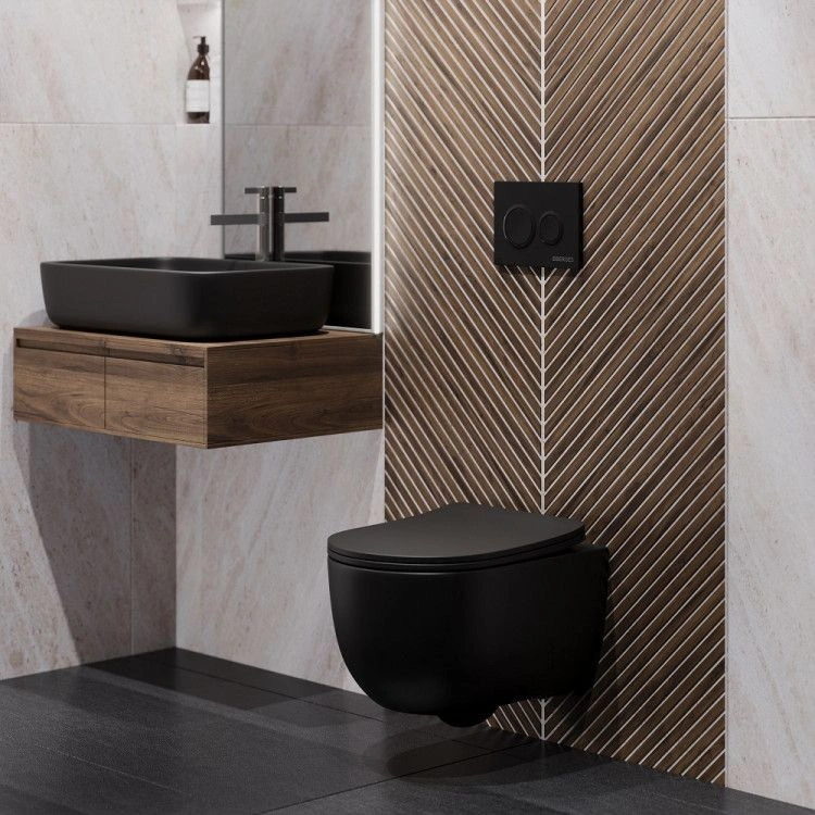 Унитаз подвесной VENTAS Black Rimless 49 см, сиденье дюропласт Ventas Slim BERGES