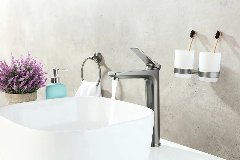 Смеситель для умывальника Bronx, высокий, монолитный, графит, с выпуском LEMARK