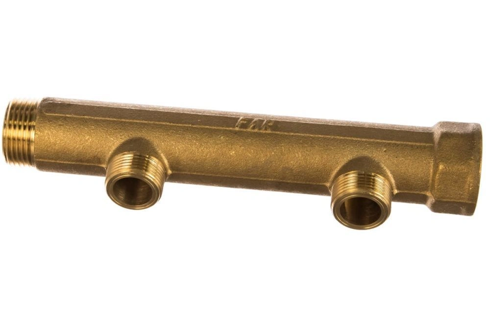 Коллектор латунный нерегулируемый 1" ВН с 2 отв  3/4 НР (межосев. 100 мм) FAR