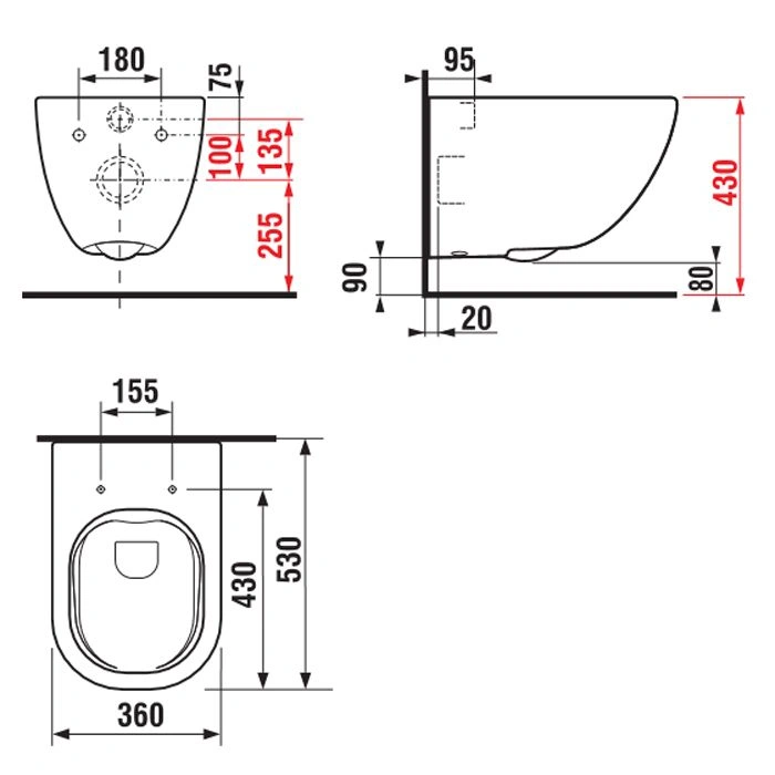 Унитаз подвесной MIO, безободковый, 530 мм JIKA