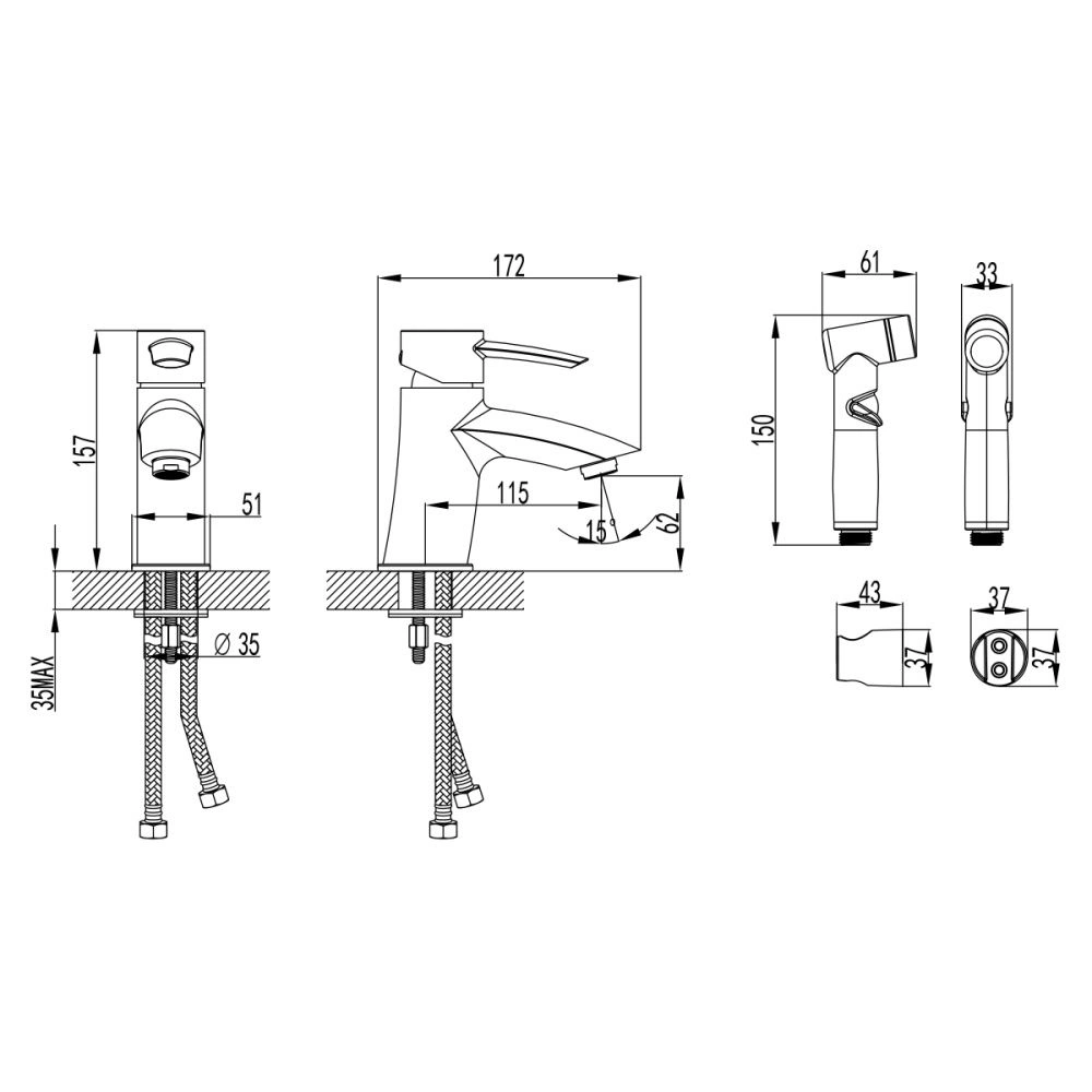 Смеситель для умывальника ATLANTISS с гигиеническим душем, хром, LEMARK 